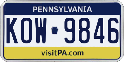 PA license plate KOW9846