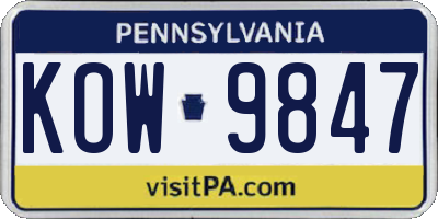 PA license plate KOW9847