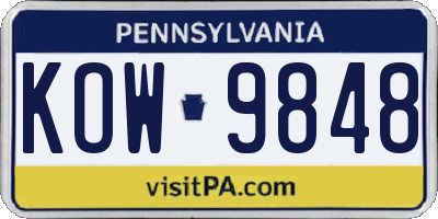 PA license plate KOW9848