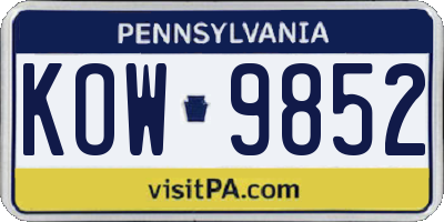 PA license plate KOW9852