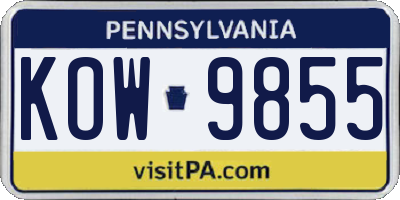 PA license plate KOW9855