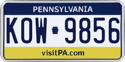PA license plate KOW9856