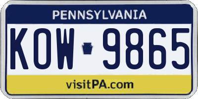 PA license plate KOW9865