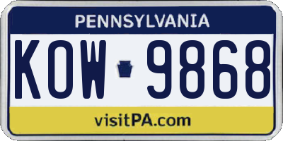 PA license plate KOW9868
