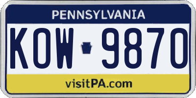 PA license plate KOW9870