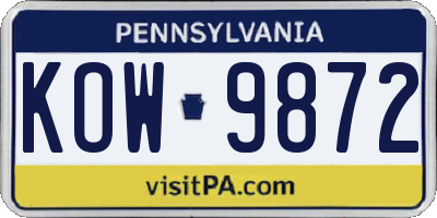 PA license plate KOW9872