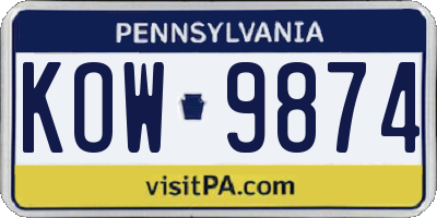 PA license plate KOW9874