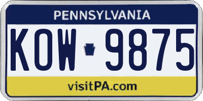 PA license plate KOW9875