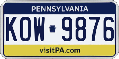 PA license plate KOW9876