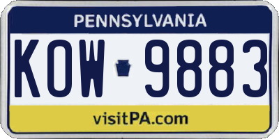 PA license plate KOW9883