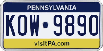 PA license plate KOW9890