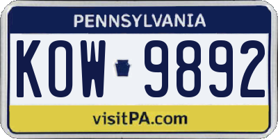 PA license plate KOW9892