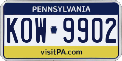 PA license plate KOW9902