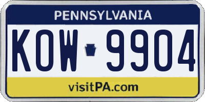 PA license plate KOW9904