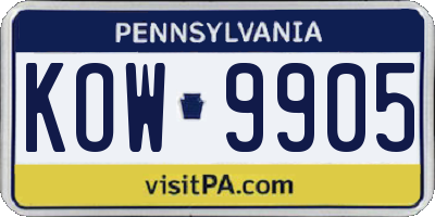PA license plate KOW9905