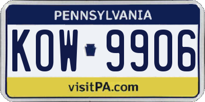 PA license plate KOW9906