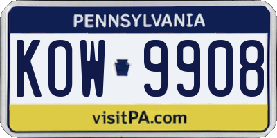 PA license plate KOW9908