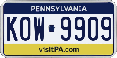 PA license plate KOW9909