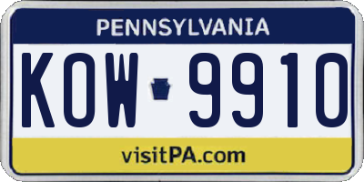 PA license plate KOW9910