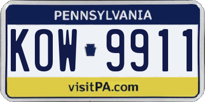 PA license plate KOW9911