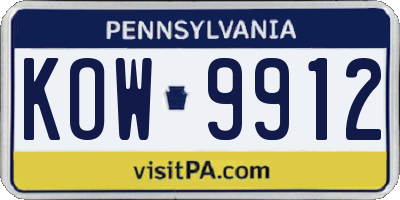 PA license plate KOW9912
