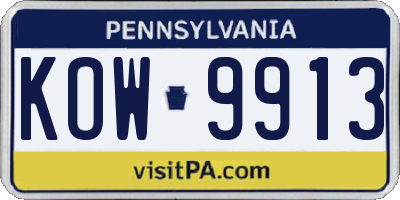 PA license plate KOW9913