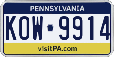 PA license plate KOW9914