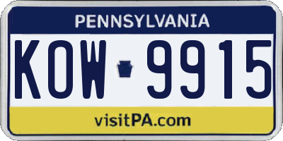 PA license plate KOW9915