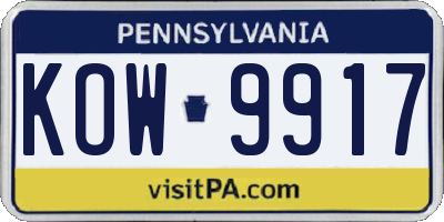 PA license plate KOW9917
