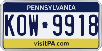 PA license plate KOW9918