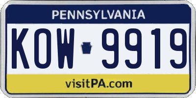 PA license plate KOW9919