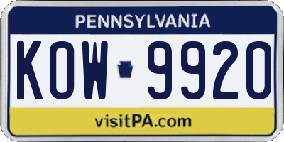 PA license plate KOW9920