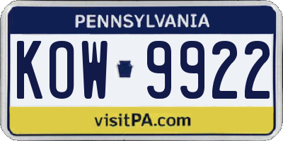 PA license plate KOW9922