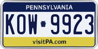 PA license plate KOW9923