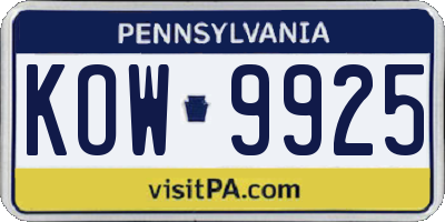 PA license plate KOW9925
