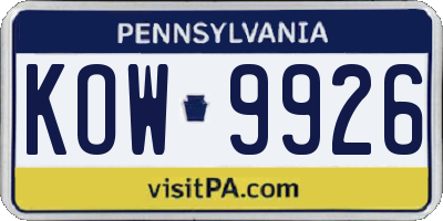 PA license plate KOW9926