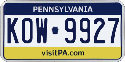 PA license plate KOW9927