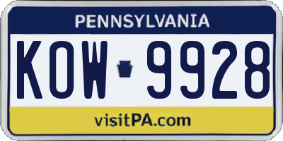 PA license plate KOW9928