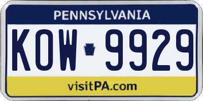 PA license plate KOW9929
