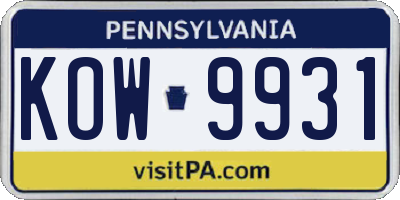 PA license plate KOW9931