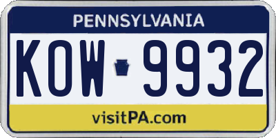 PA license plate KOW9932