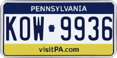 PA license plate KOW9936
