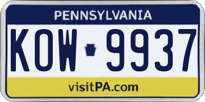 PA license plate KOW9937