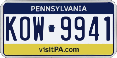 PA license plate KOW9941