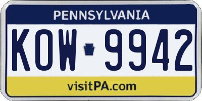 PA license plate KOW9942