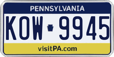 PA license plate KOW9945
