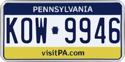 PA license plate KOW9946