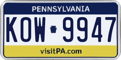PA license plate KOW9947