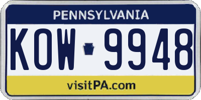 PA license plate KOW9948