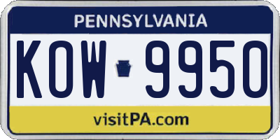 PA license plate KOW9950